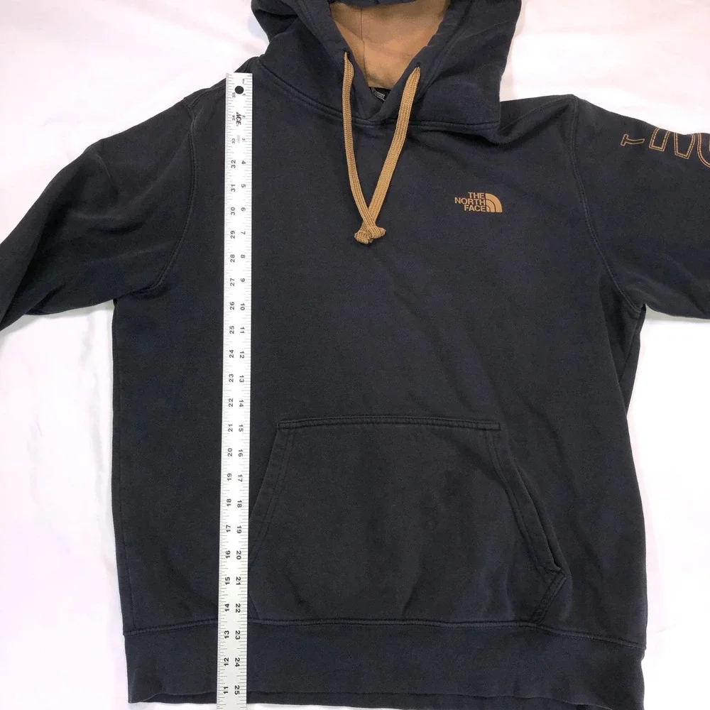 The North Face Mens Black Tan Logo Graphic Sleeve Pullover Hoodie Size M